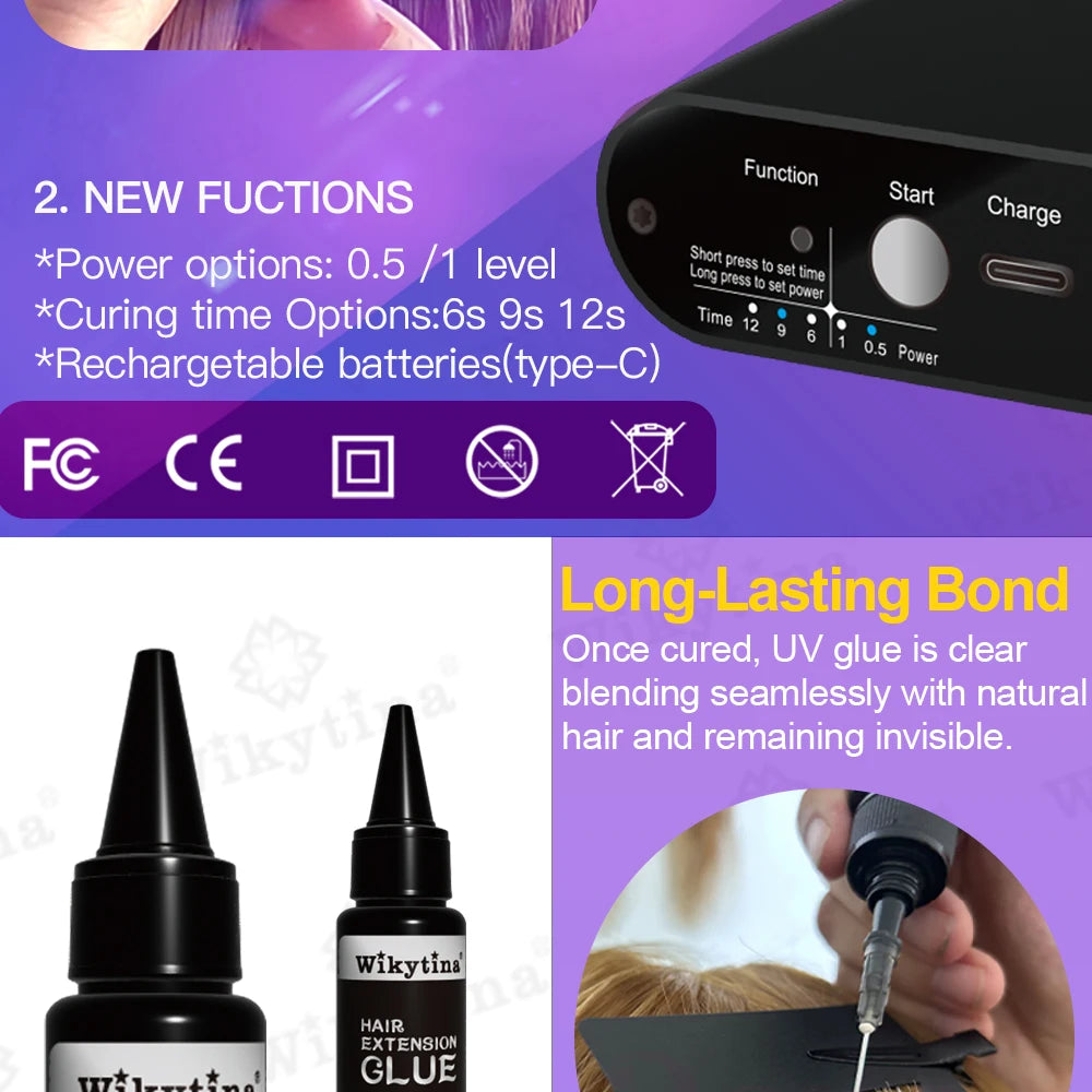 UV Light Hair Extension Machine Combo Salon Kit with Glue Remover Tools, Invisible Bonding