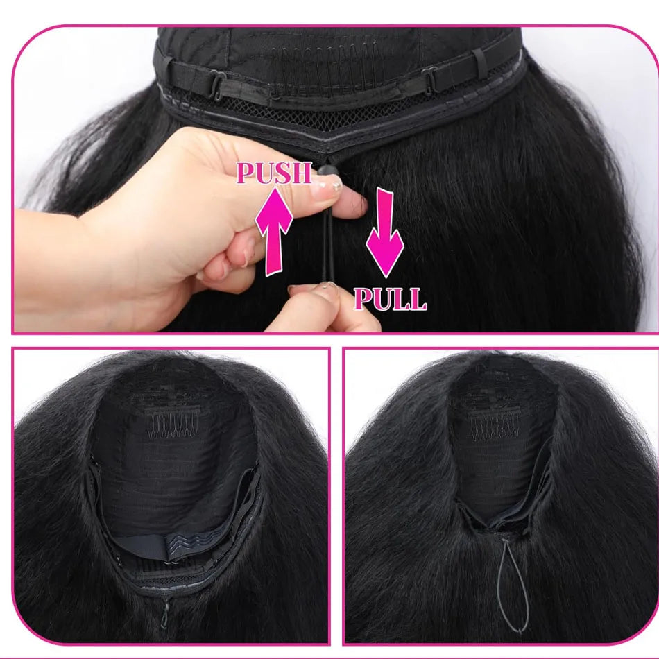 Kinky Straight 3-in-1 Half Wig Human Hair, Drawstring, 250% Density