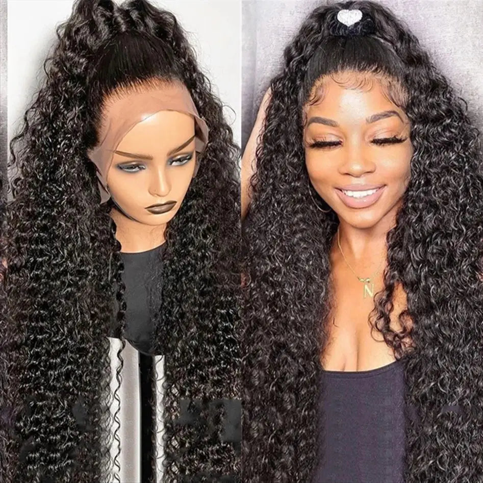 Kinky Curly Wigs Human Hair Water Deep Wave Brazilian HD Lace Frontal