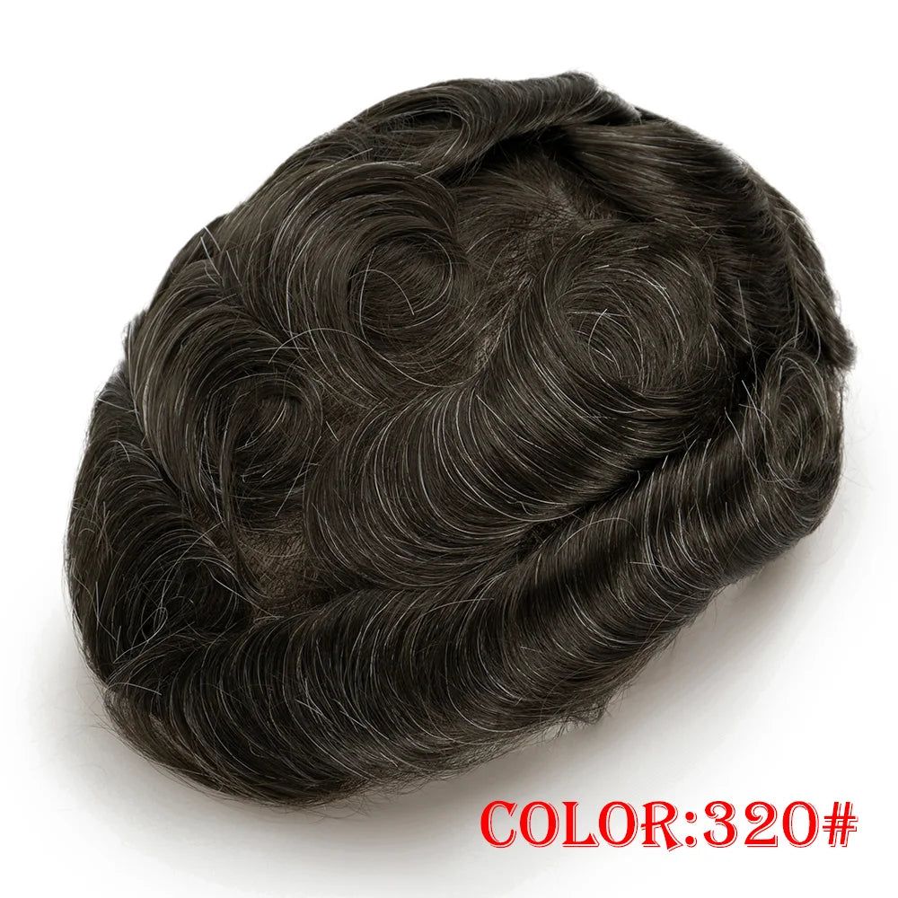 Lace with PU Men Toupee Hair Prosthesis Breathable Natural Human Hair Toupee Wig