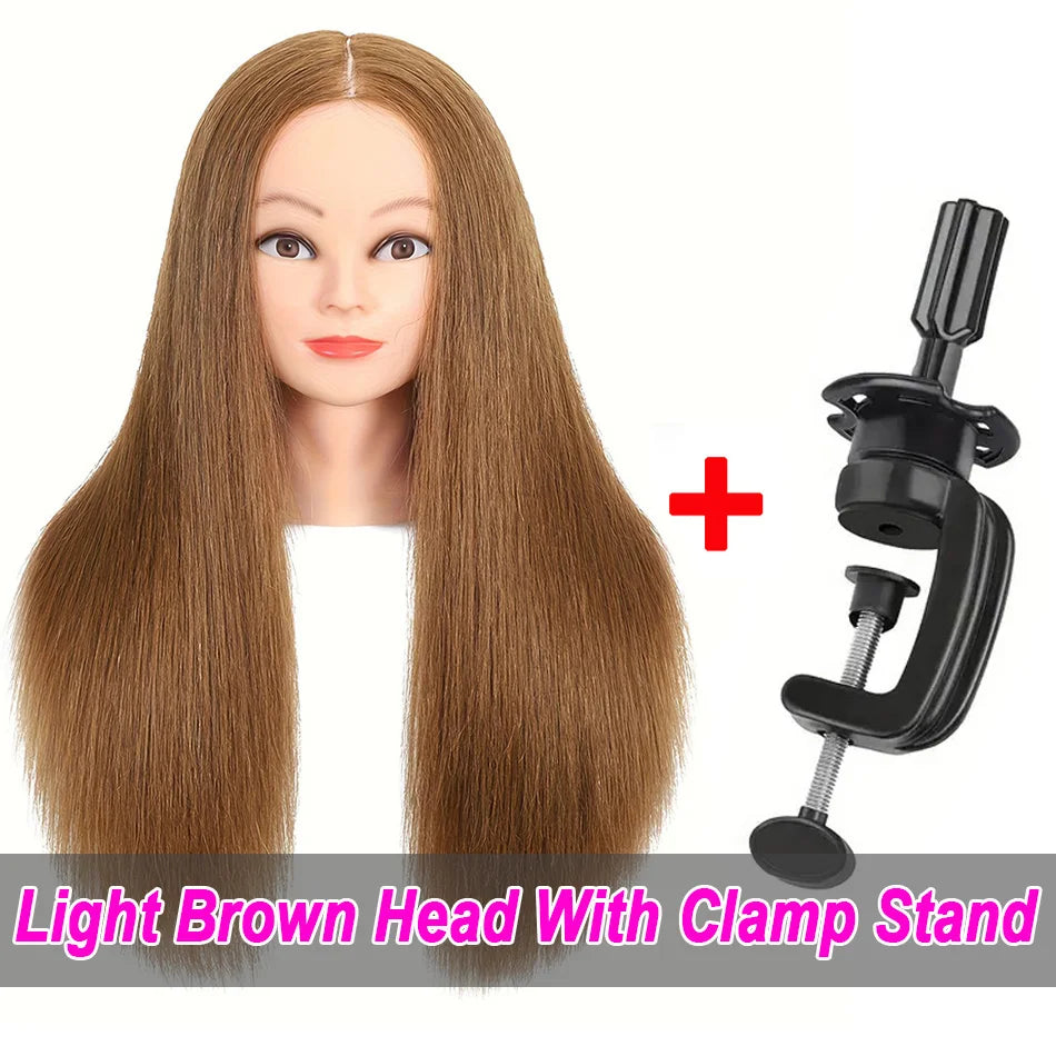 Human Hair Mannequin Head, 100% Real Perfect Hairdresser Practical Teaching Training Doll