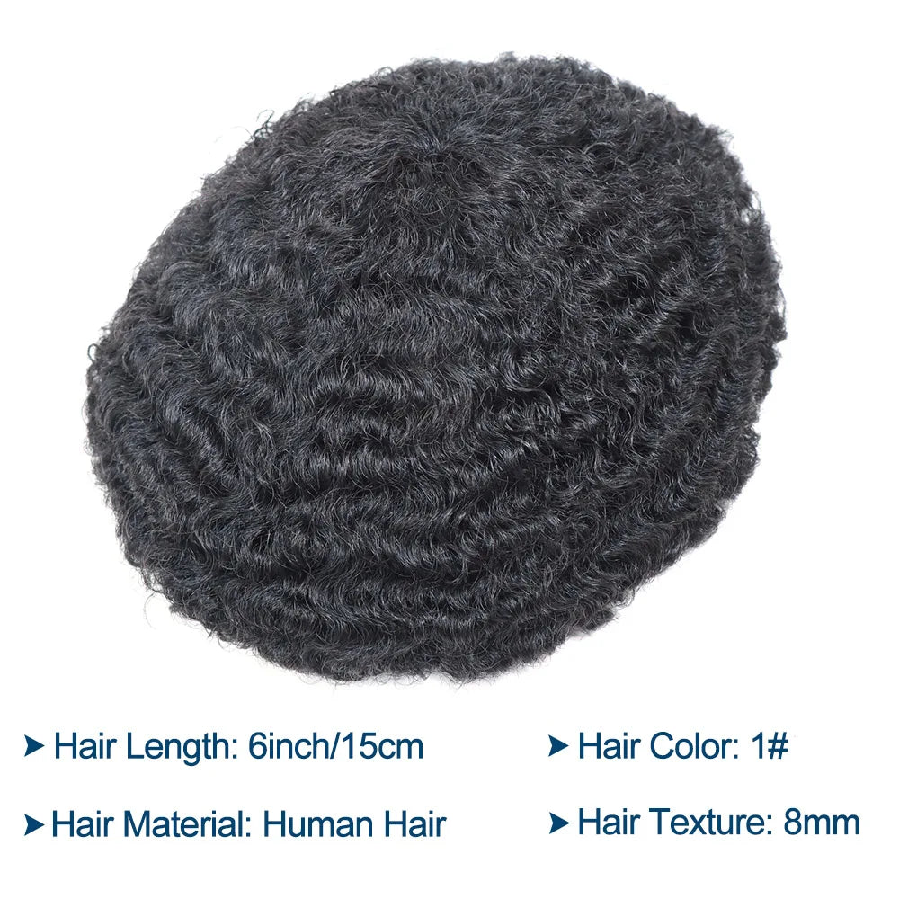 Afro Curly Full Lace Mens Toupee 8mm Wave Human Hair Piece African