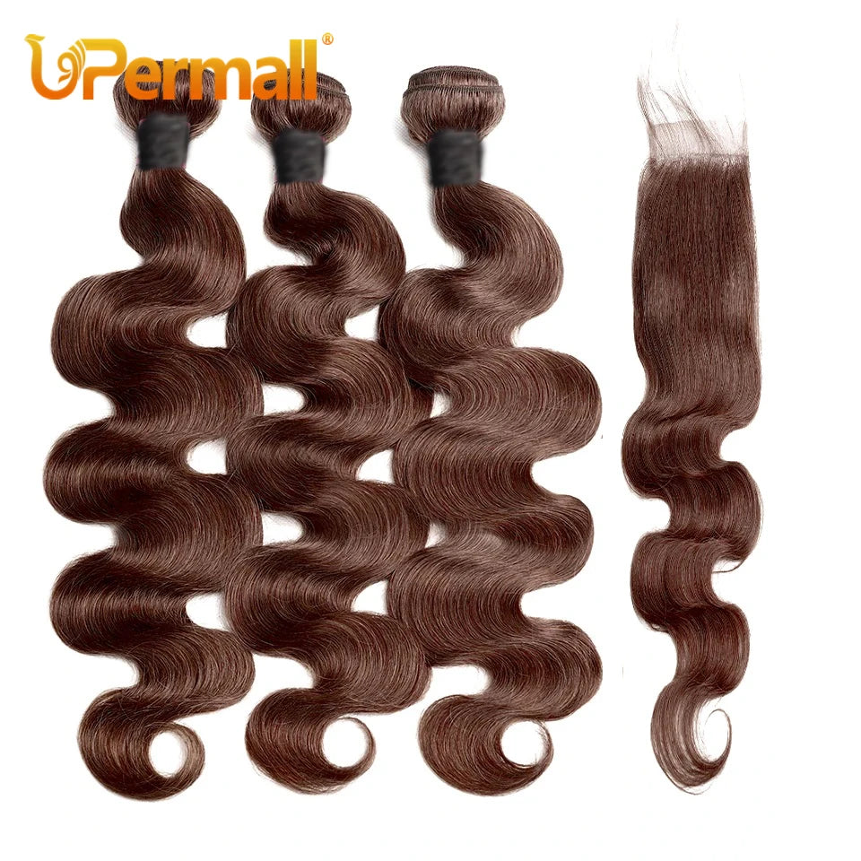 Chocolate Brown 2/3/4 Human Hair Bundles Closure Kim K, 2x6 Straight Body