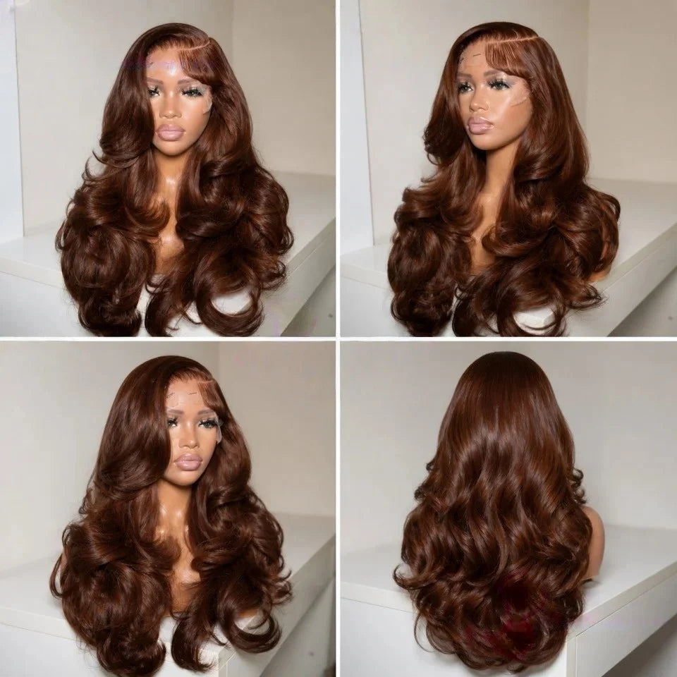 180% Density Brown Roots Ash Blonde Body Wave Lace Frontal Wig, 13x4, Ombre, Synthetic Blend