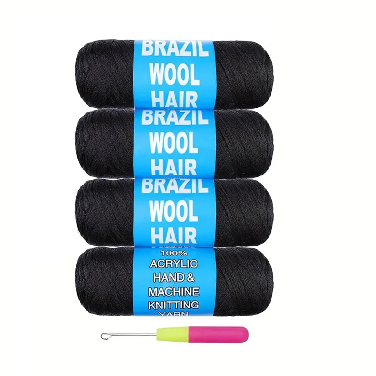 3-12Rolls Black Brazilian Wool Hair Acrylic Yarn For African Synthetic Crochet Hair Jumbo Braids Braids Twist Wraps70G/Roll
