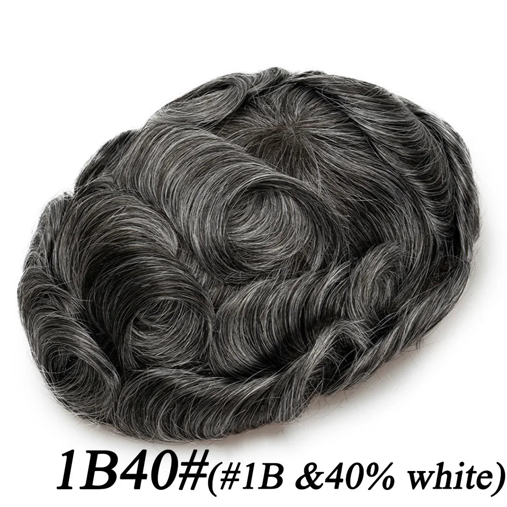 Lace Base Toupee Swiss Front PU Natural Hairline Wig Human Hair Prosthesis