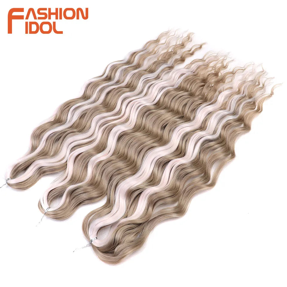 Loose Deep Wave Synthetic Braiding Hair Extensions - 24 Inch Water Wave, Ombre Blonde Twist Crochet