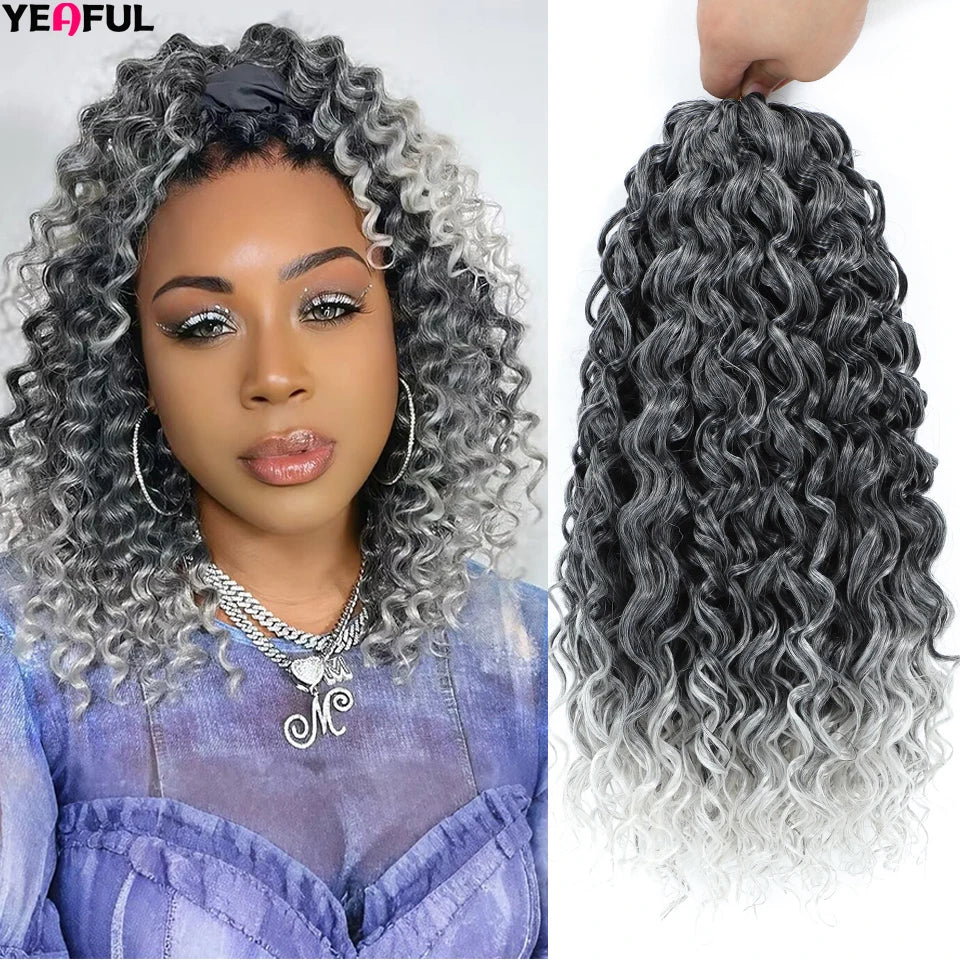 Curl Crochet Hair 14inch 1-8 Packs Ombre Brown Water Wave Curly Braiding