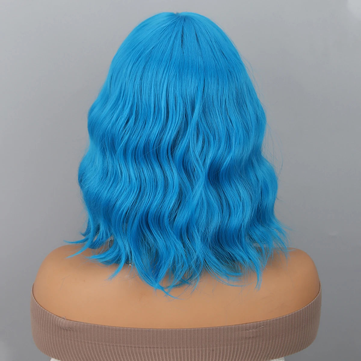 Blue Bob Wigs Bangs Short Colorful Wavy Curly Synthetic Cosplay Halloween Costume