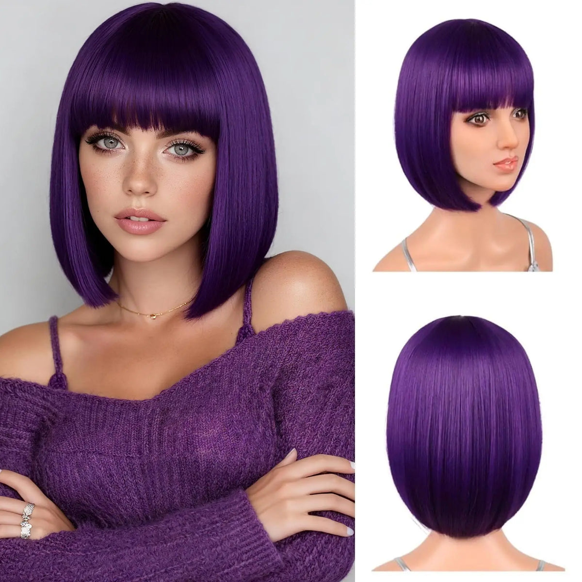 Red Bob Hairstyle Synthetic Wig Party Halloween Cosplay Hot-pressed Hairpiece