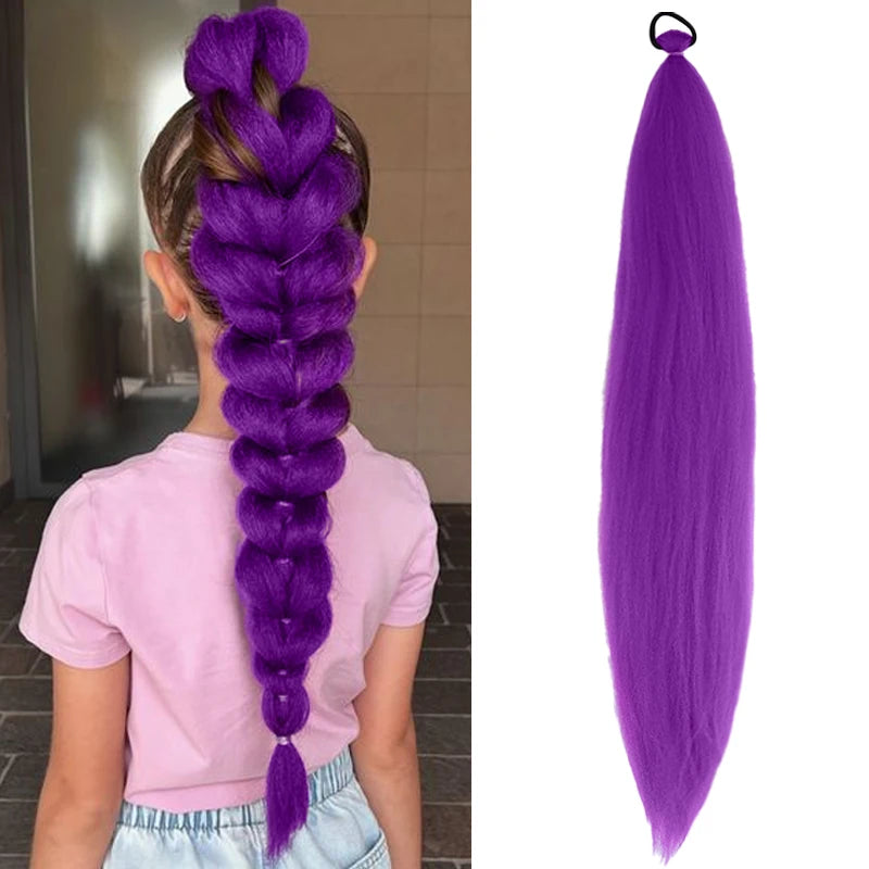 Synthetic Purple Hair Ponytail Wig Extension Braiding Kids Girls Tie Costume Party