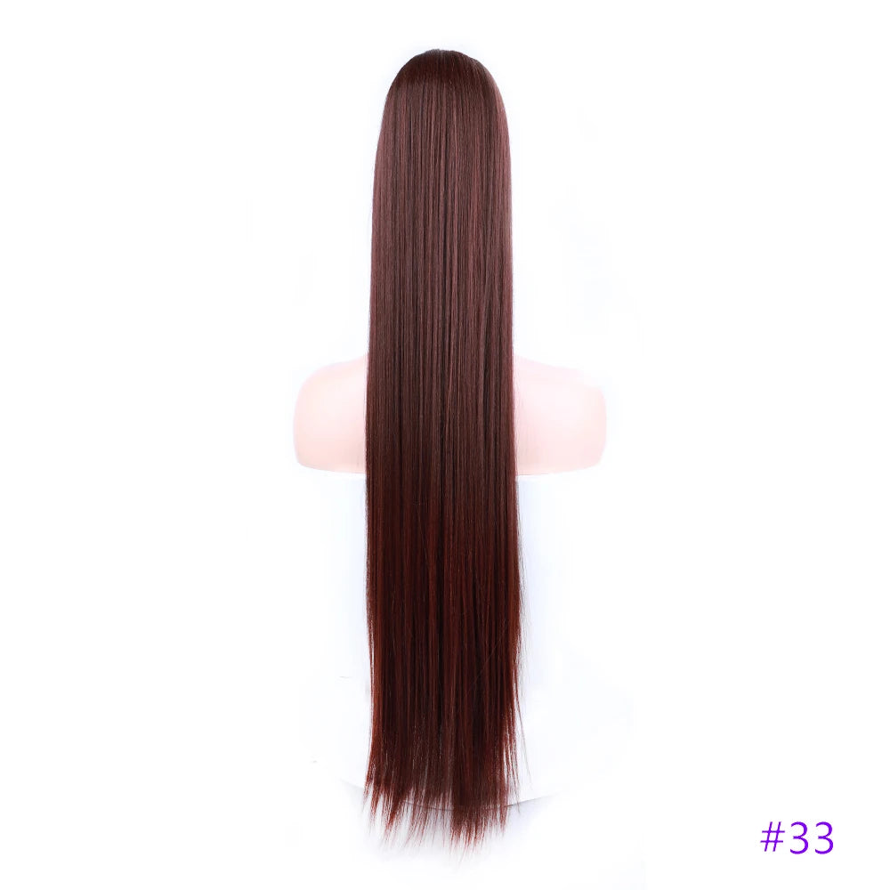 30 Inch Long Straight Ponytail Synthetic Drawstring Ponytail Chip-In Hair Extension Straight Pony Tail Fake Hairpiece
