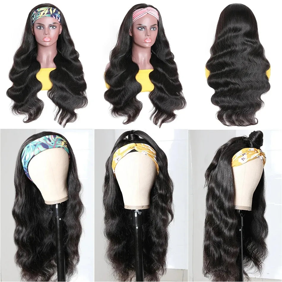 Deep Wave Curly Human Hair Wig Full Machine Made Half Headband
