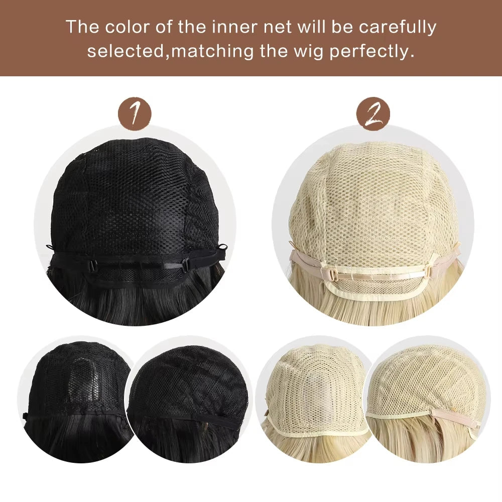 Red Bob Hairstyle Synthetic Wig Party Halloween Cosplay Hot-pressed Hairpiece