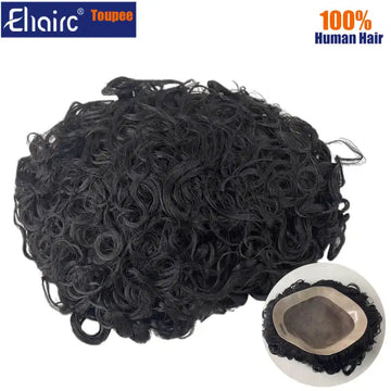 Hair Prosthesis Curly Men's Wig Breathable Toupee Mono, 100% Durable Natural Human
