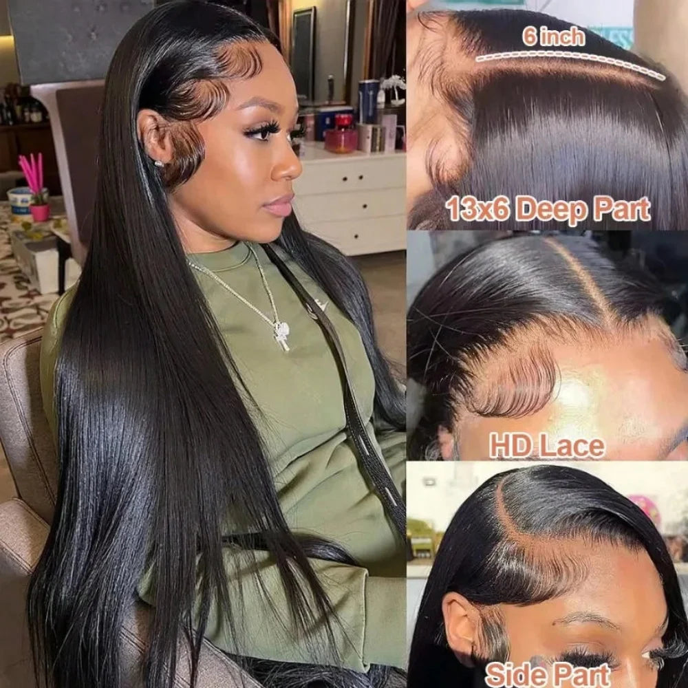 250% Brazilian Straight Human Hair Wigs, 13x4 HD Transparent Lace Front Pre