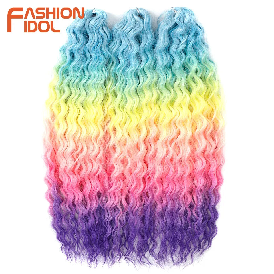 Synthetic Twist Crochet Curly Hair Water Wave Braid Ombre Blonde Brown Deep