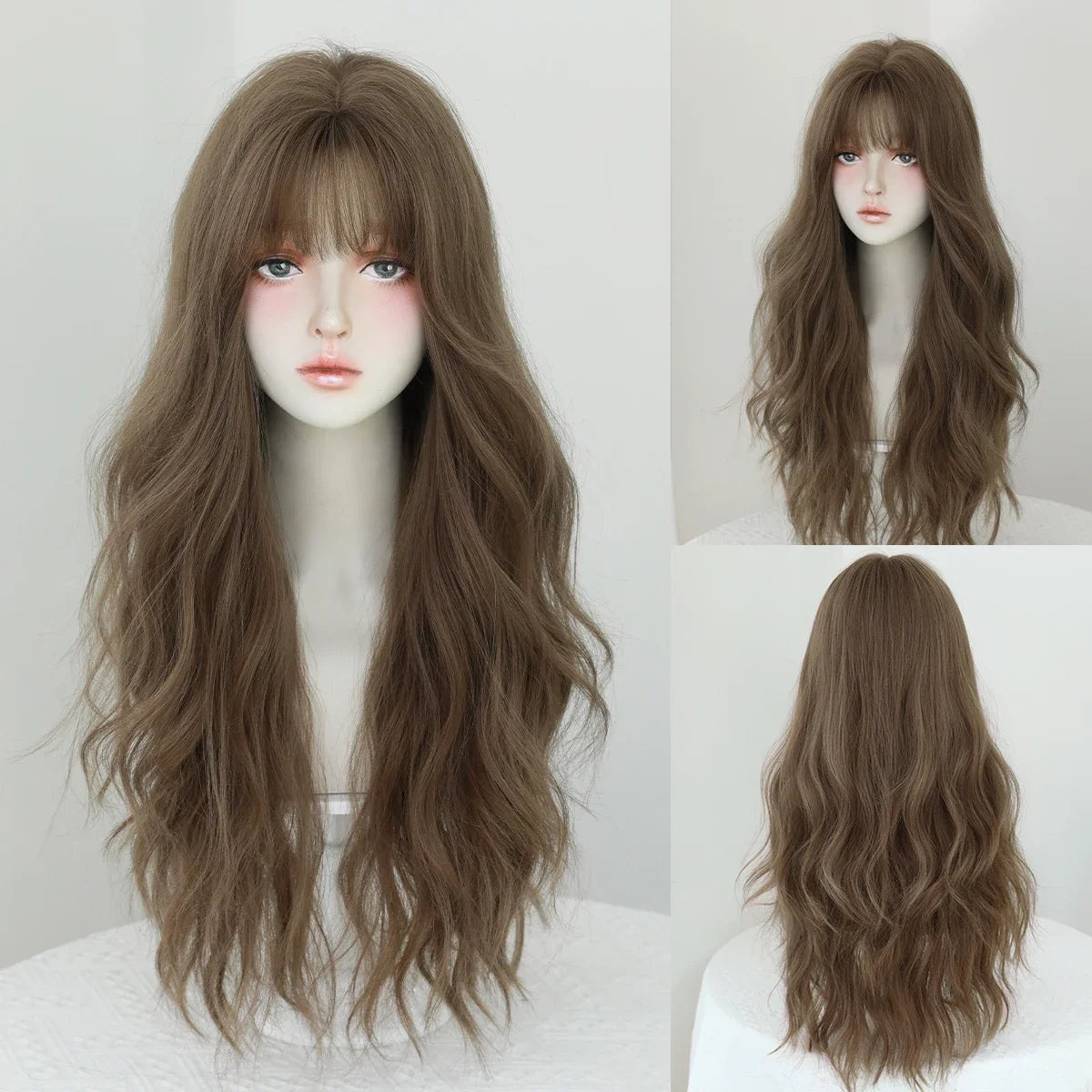 Long Wig Synthetic Wavy Light Brown Wigs Daily Party High Density Layered Wig With Bang