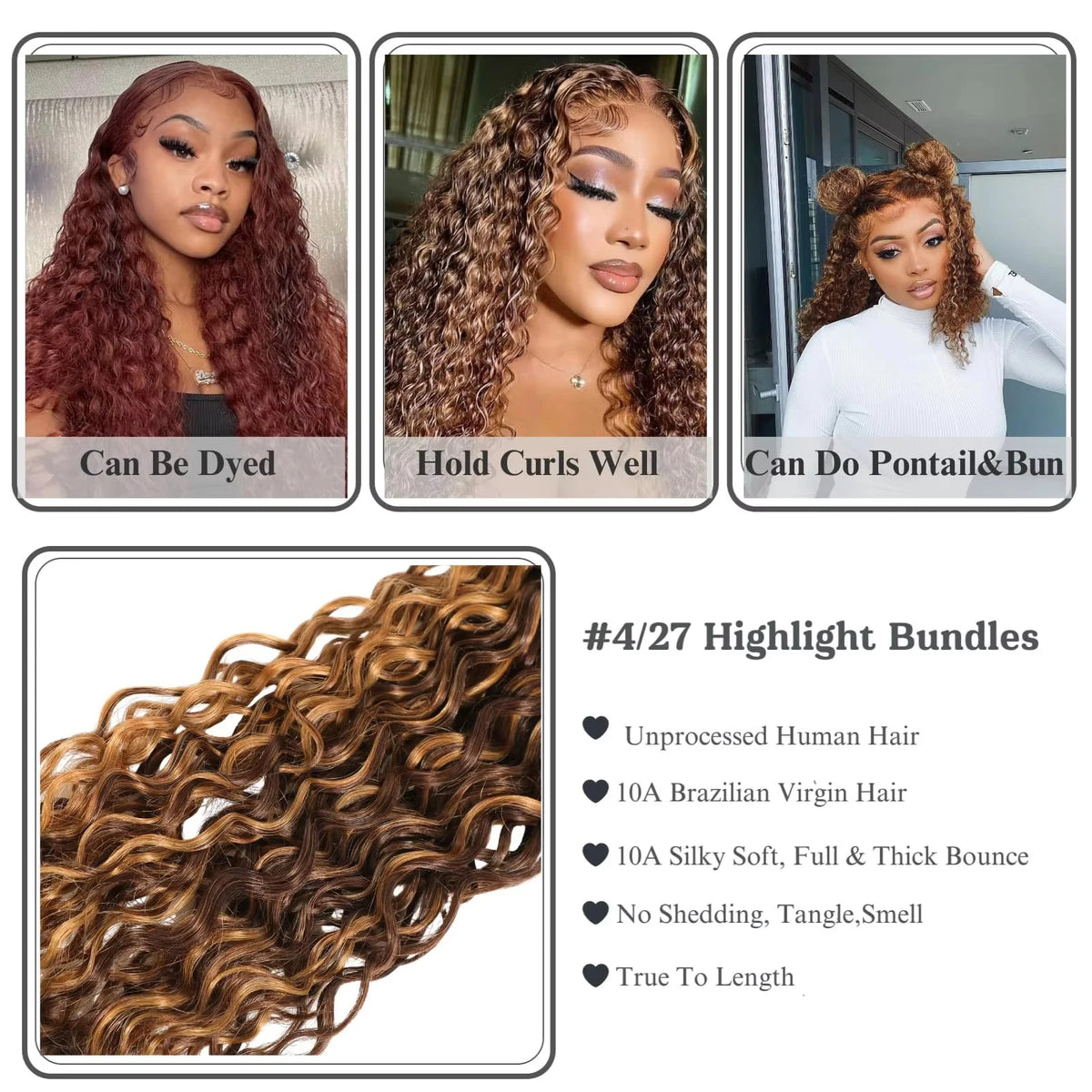 Honey Blonde Highlight Deep Wave Bundles P4/27 Ombre Single Wet Wavy Human