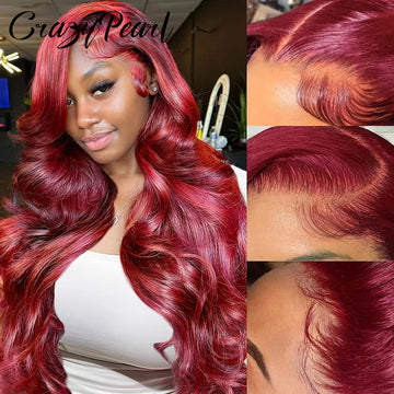 99J Burgundy 13x6 Lace Front Wigs Human Hair Red, 250% Density Body