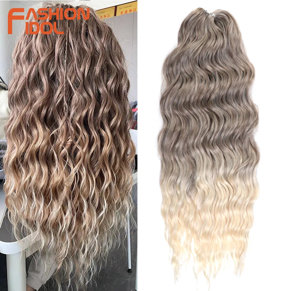 Loose Deep Wave Synthetic Braiding Hair Extensions - 24 Inch Water Wave, Ombre Blonde Twist Crochet