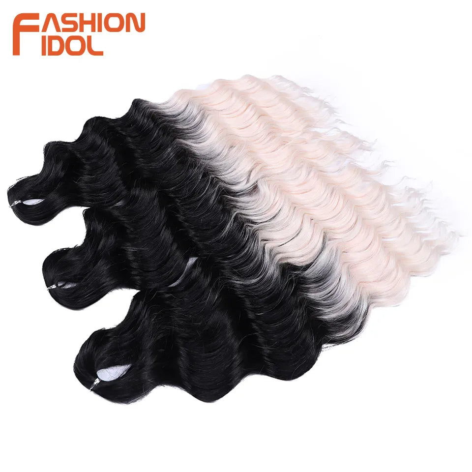 Loose Deep Wave Synthetic Braiding Hair Extensions - 24 Inch Water Wave, Ombre Blonde Twist Crochet
