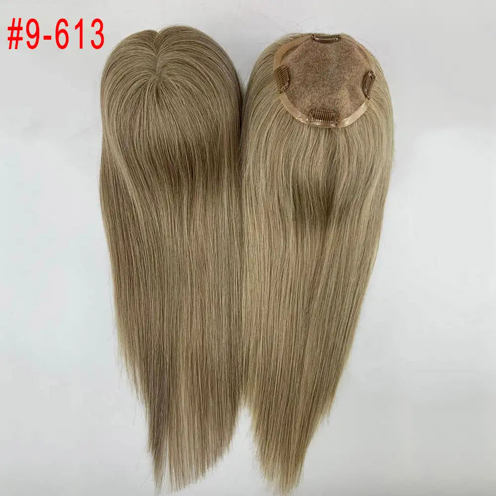 Straight Virgin Human Hair Topper — Mono Base, Clip-In Hairpiece