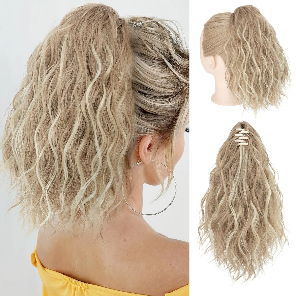 Synthetic Curly Claw Clip in Ponytail Blonde Brown Short Hairpiece 13" Fake