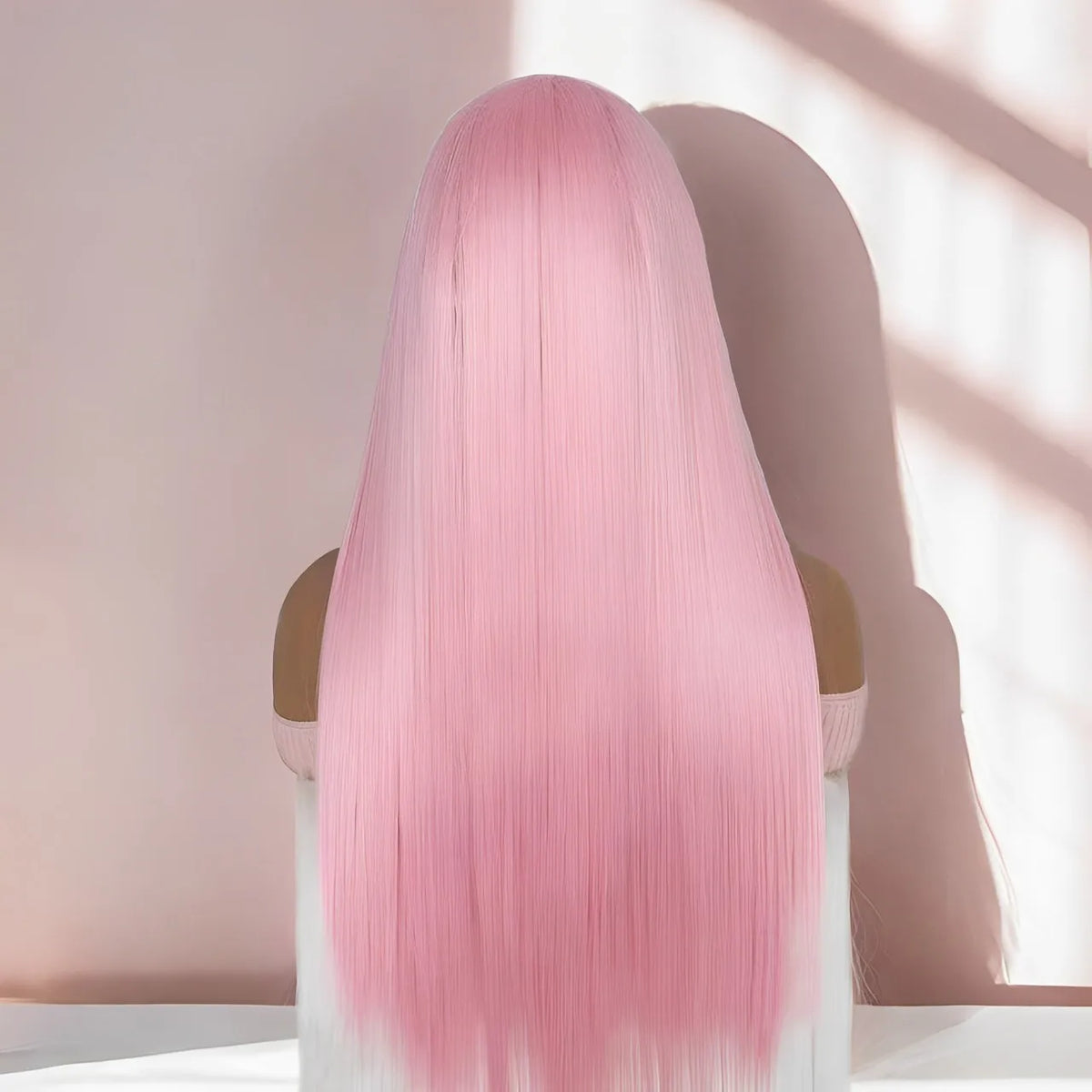 Pink Straight Synthetic Lace Hair Middle Part Wig Natural Hairline Heat Fiber