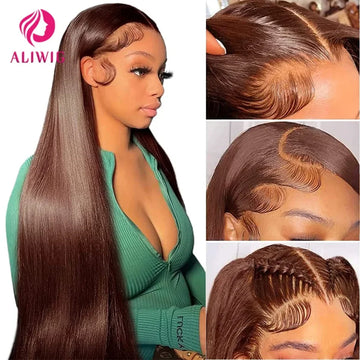 13x4 Chocolate Brown Lace Front Human Hair Wigs Straight Full HD Transparent
