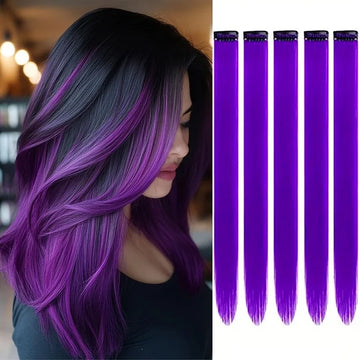 20Inch Synthetic Colorful 5pcs/set Clip Hair Extensions High Temperature Long Straight Hairpieces Daily Party Use