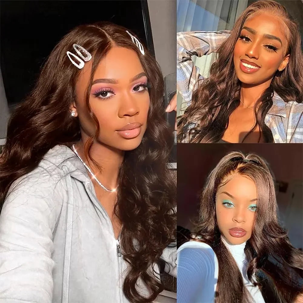 Chocolate Brown Colored Body Wave Human Hair Bundles 4x4/5x5/13x4 Closure Frontal Remy