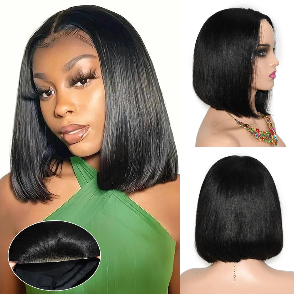 Straight Glueless Short Bob Wig Human Hair Ready To Wear Transparent Pre