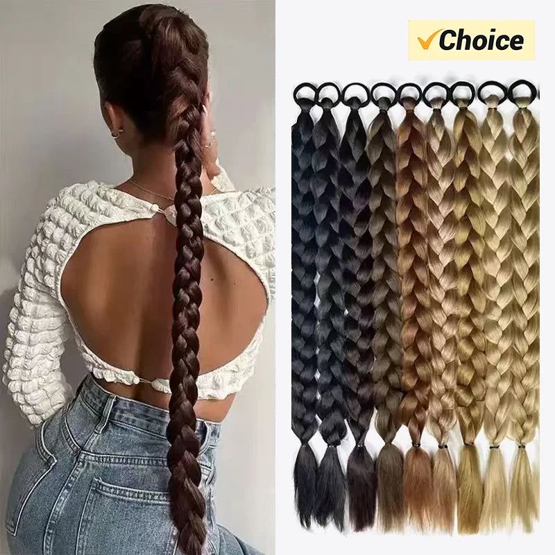 Synthetic Braided Ponytail Hair Extension with Elastic Band, 24 Inch