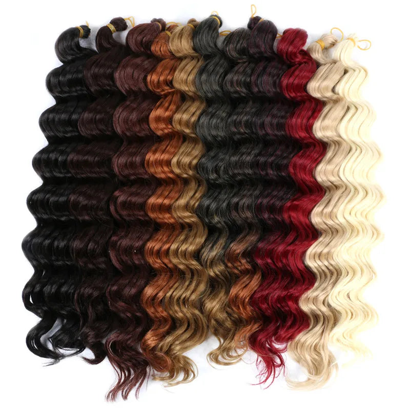 20“Deep Curly Synthetic Hair Deep Wave Bulk Crochet Braid Black Ombre Blue