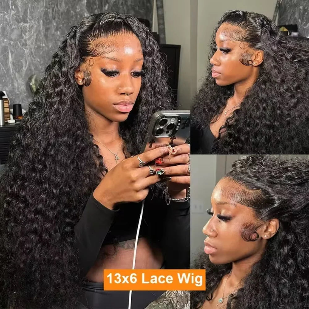 Deep Wave 13x6 Lace Front Human Hair Wig, 200% Remy Curl Glueless