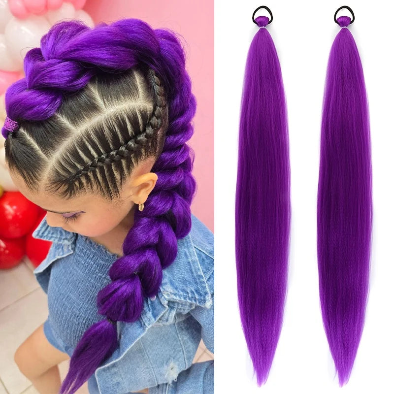 Synthetic Purple Hair Ponytail Wig Extension Braiding Kids Girls Tie Costume Party