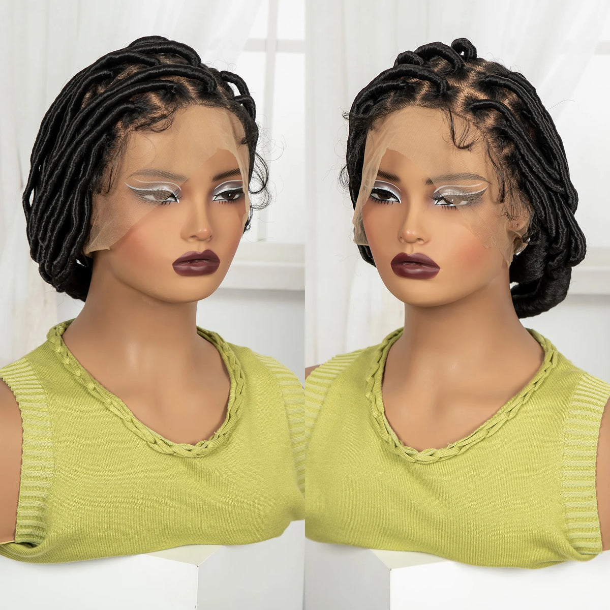 Bantu Braided Wigs Synthetic Full Lace Handmade Cornrow Natural Knotless Braids Baby