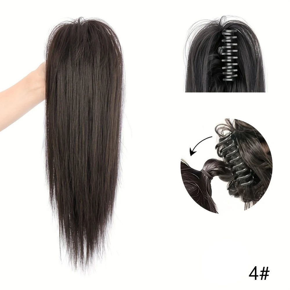 14Inch Synthetic Waterfall Long Straight Black-Brown Claw Clip in Ponytail Extension Everyday Use