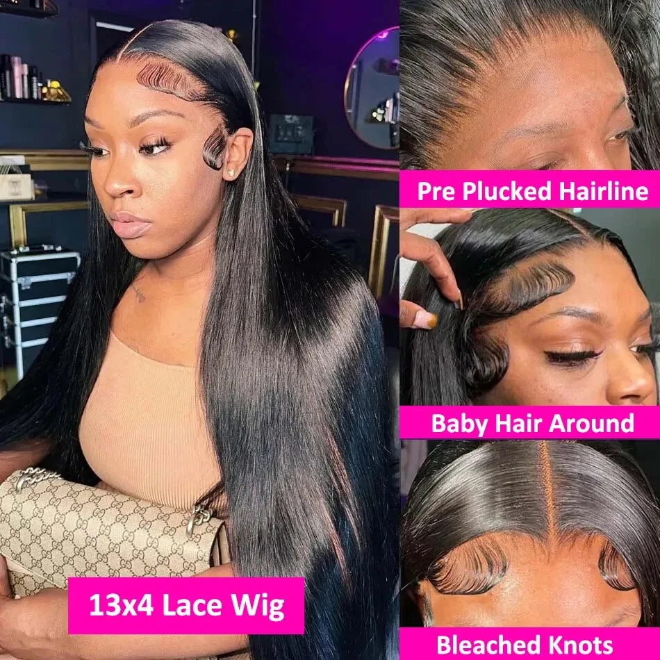 Density Bone Straight, 13x6 HD Lace Frontal Wig Transparent Front Pre Plucked