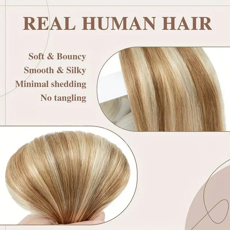 Clip in Hair Extensions, 100% Real Human P8/613 Color Brown Highlight Blonde