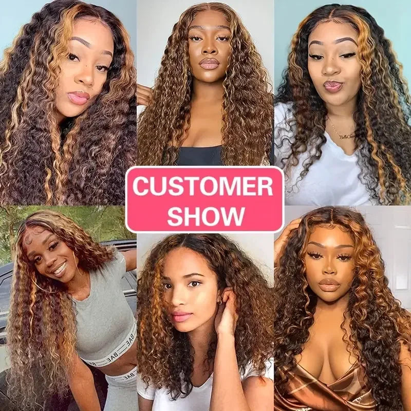 13x4 HD Lace Frontal Wig P427 Highlight Human Hair Water Wave Front