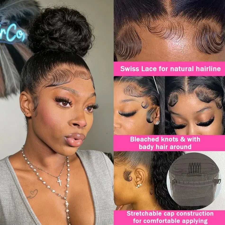 Full Lace Wig Deep Wave Frontal Brazilian Curly Human Hair HD Invisible