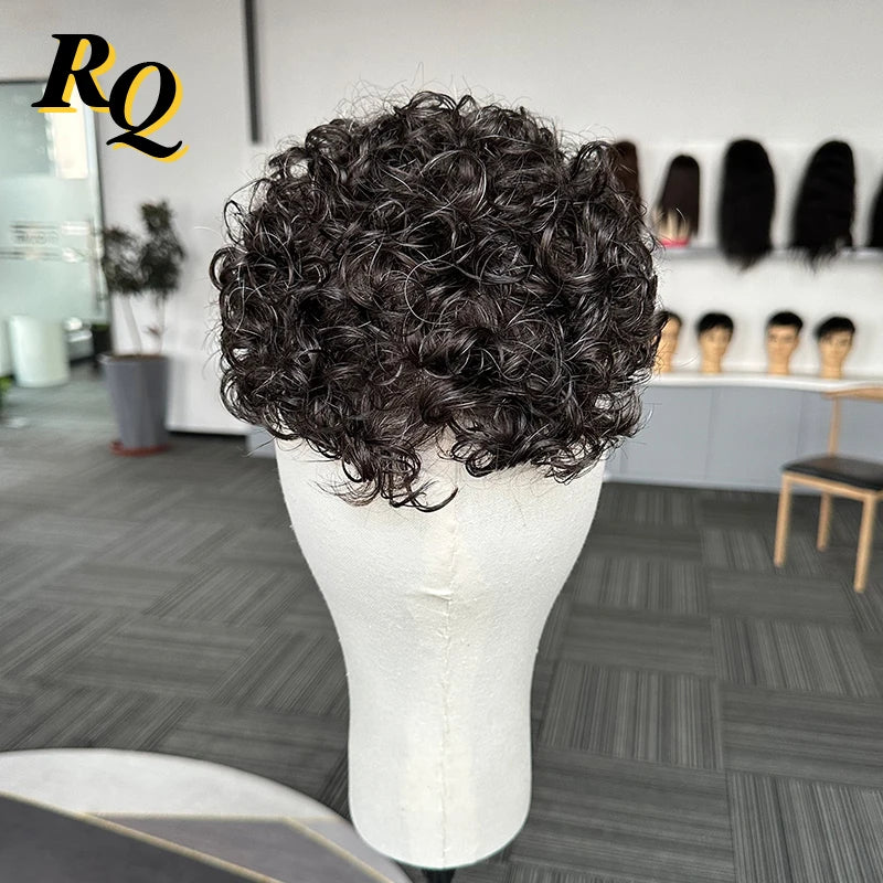 Curly Pre-Styled Men's Toupee, Thin Skin 0.04mm, Hair Replacement System