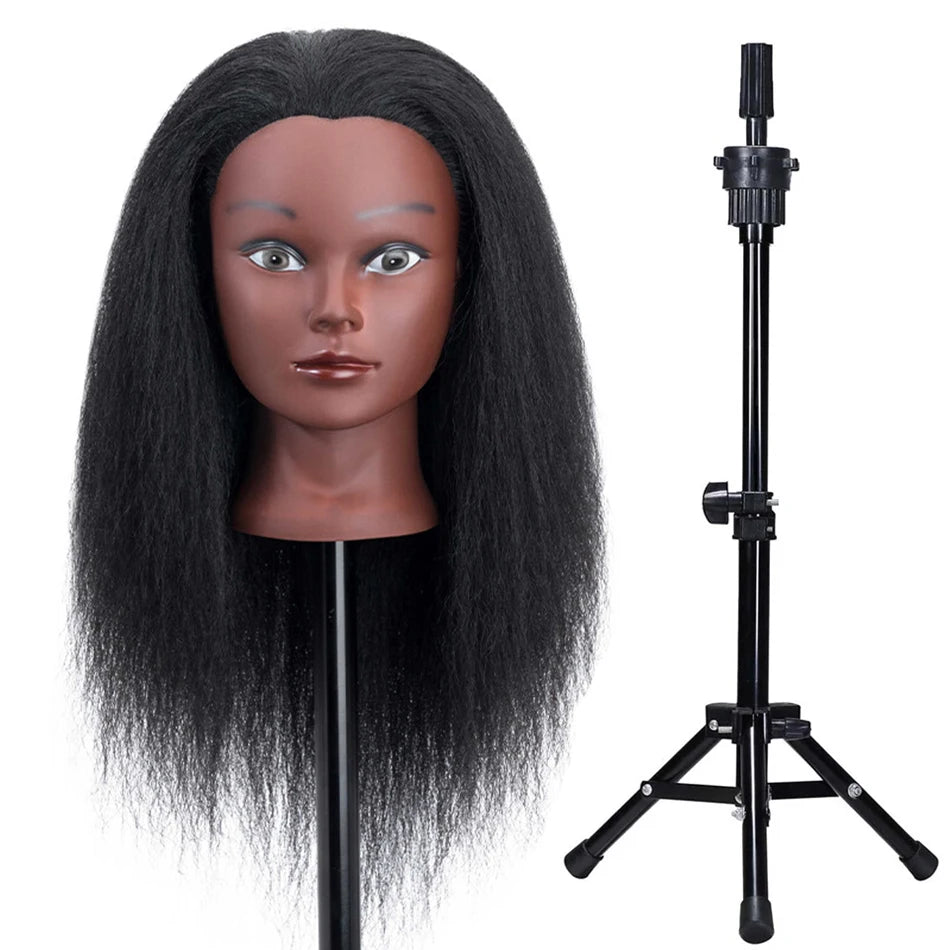 Mannequin Head Human Hair, 100% Real Cosmetology Doll Tripod Stand 18'Training Hairdresser