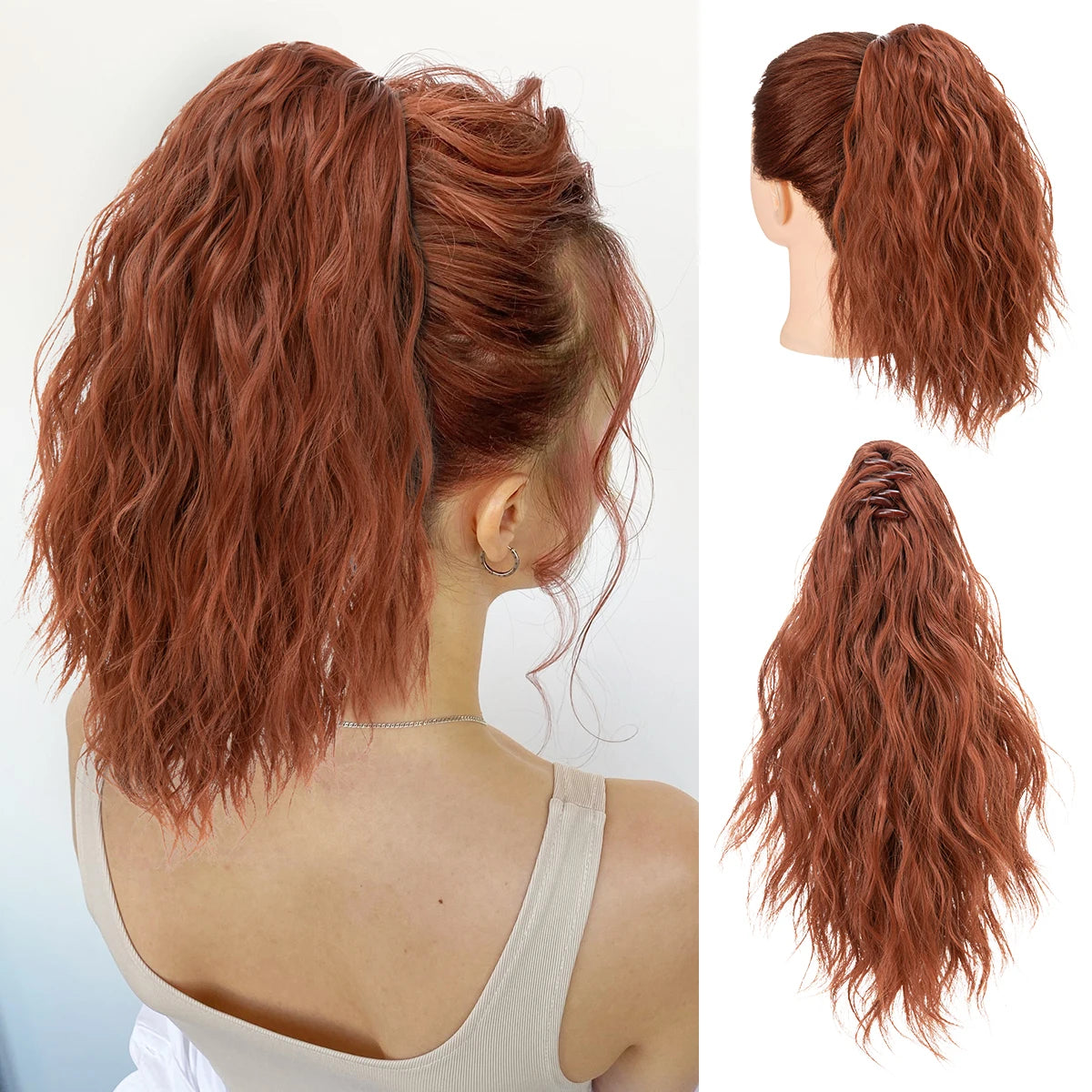 Synthetic Curly Claw Clip in Ponytail Blonde Brown Short Hairpiece 13" Fake