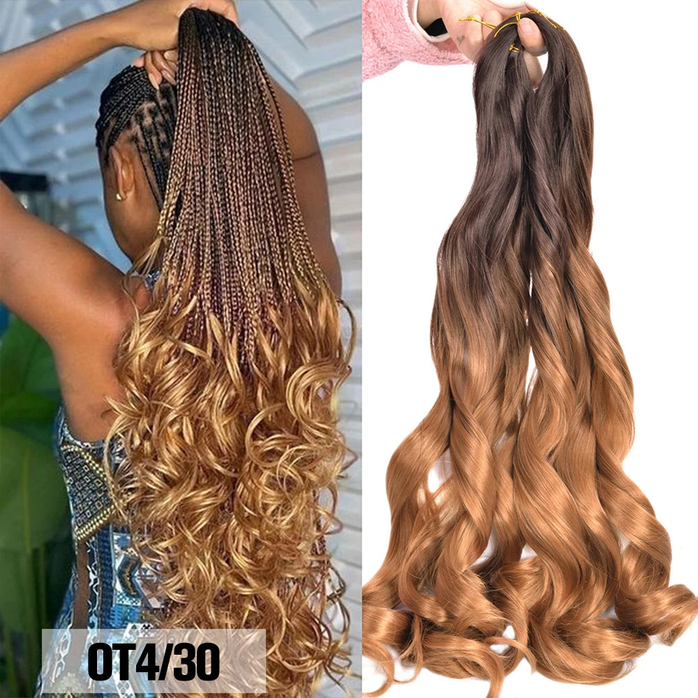 French Curls Braiding Hair Extensions - Synthetic Loose Wave Spiral Curl, High Temperature, Ombre Pre-Stretched