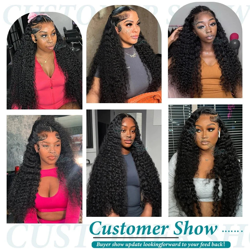 Density Deep Wave Human Hair Lace Front Wig, 13x6 HD Transparent Frontal