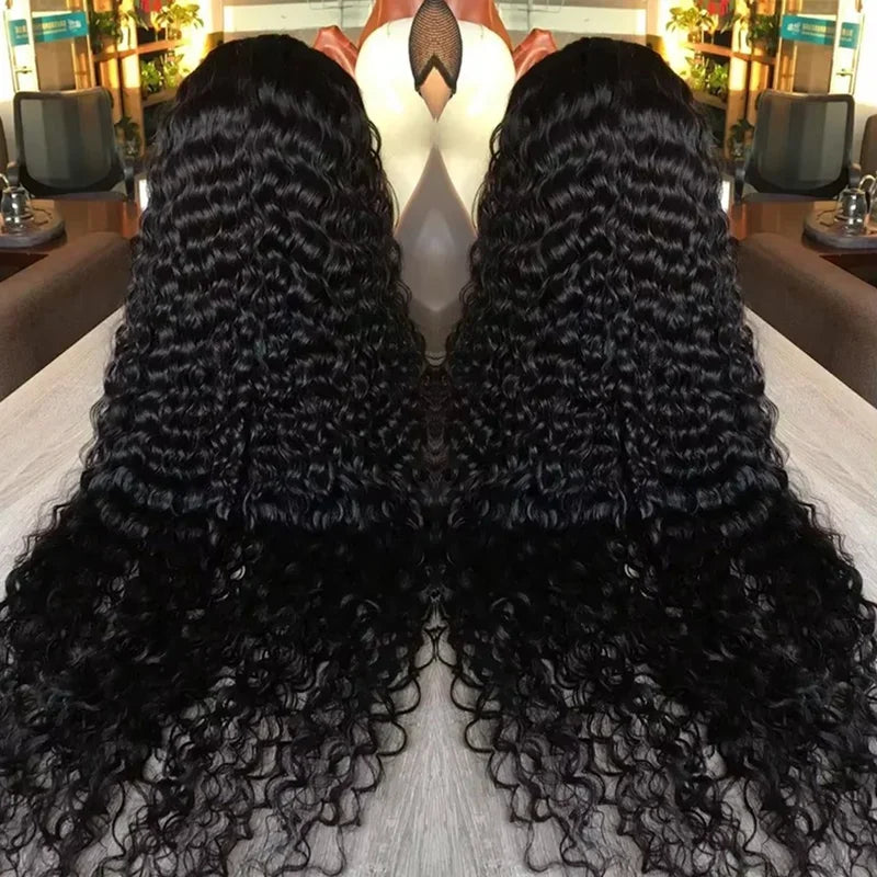 13x4 Brazilian Deep Wave Curly HD Lace Frontal Human Hair Wig, Pre-Plucked