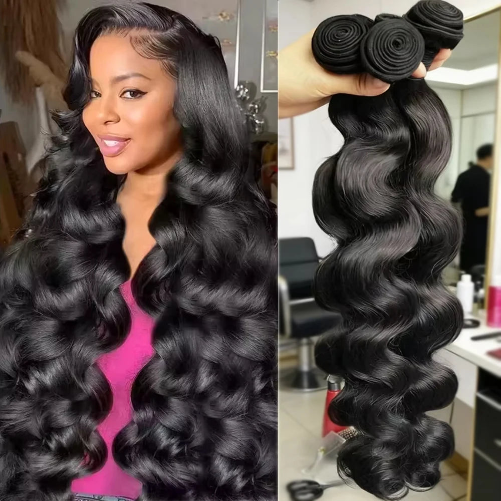Raw Brazilian Body Wave Human Hair Bundles, 28-30 Inch, Virgin Remy, Sew-In Quick Weave